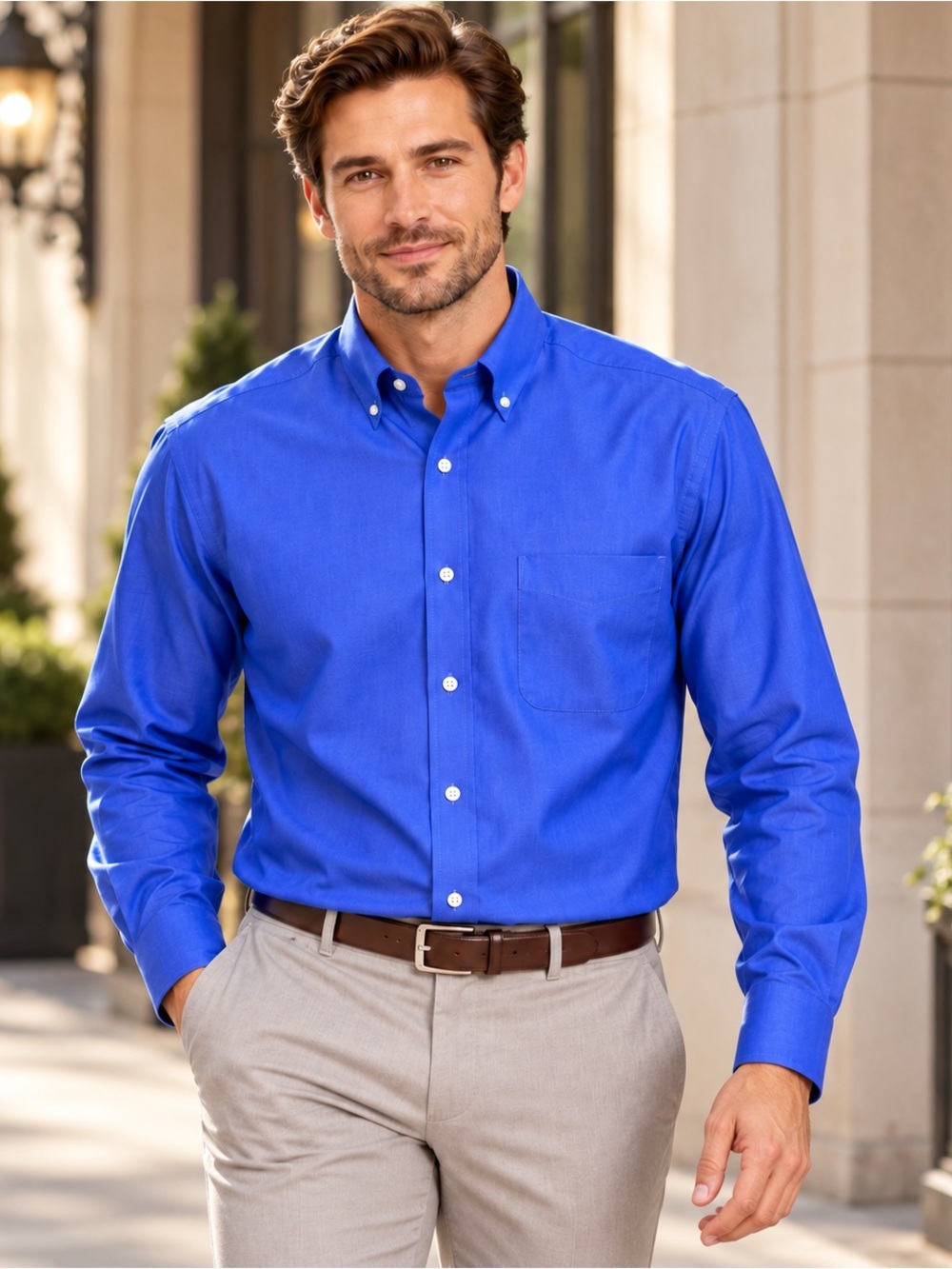 Club Room Royal Blue Pinpoint Dress Shirt 15.5 32/33 Regular Fit Cotton